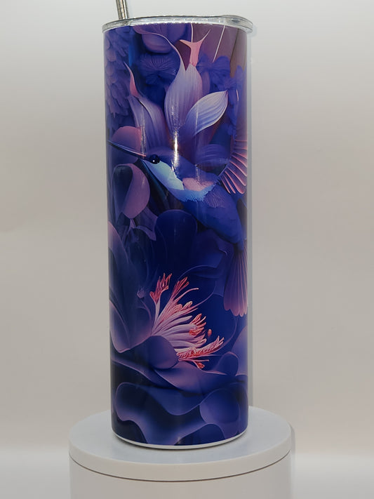 Purple humming bird tumbler