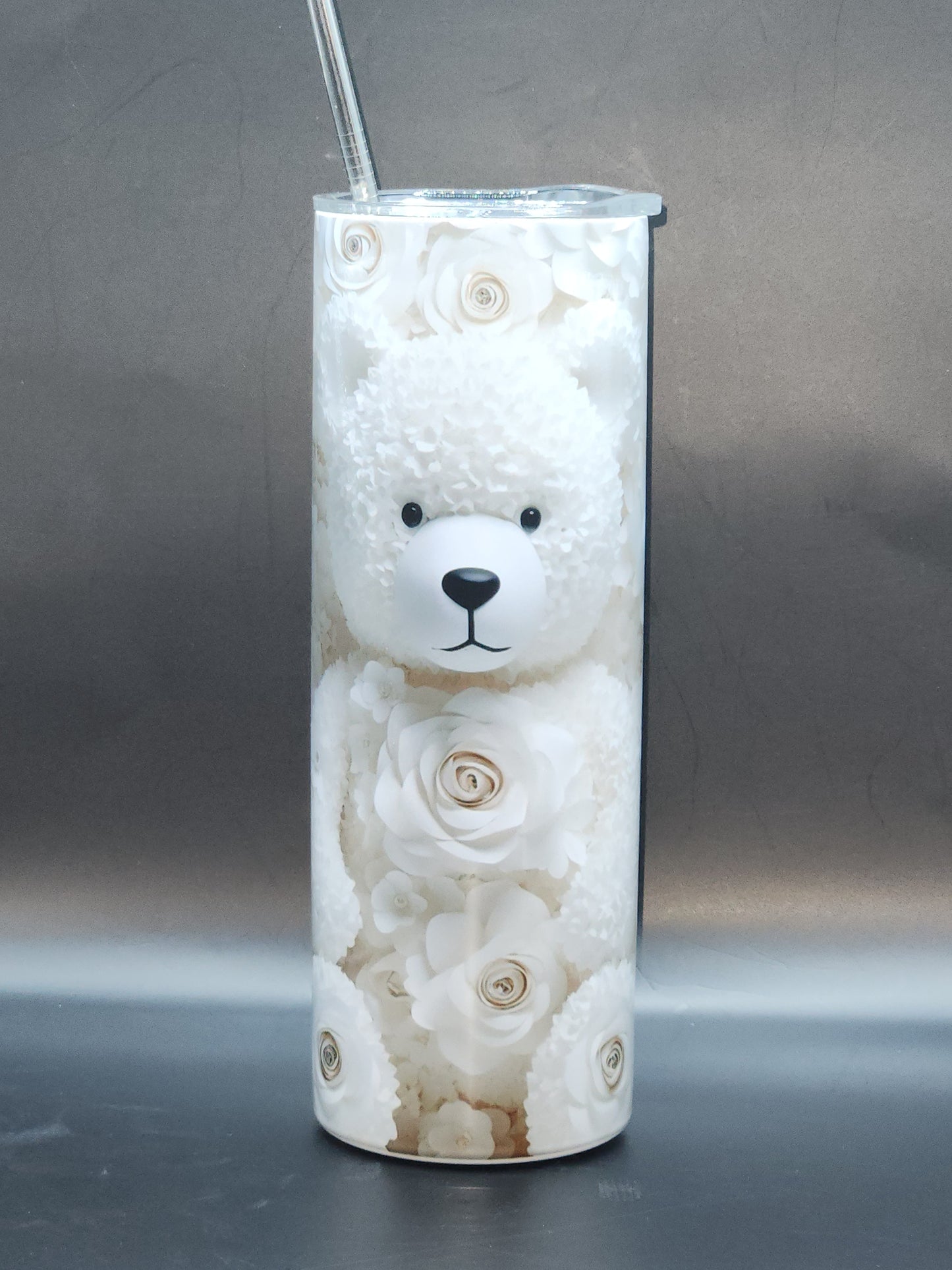 Bear and white roses tumbler