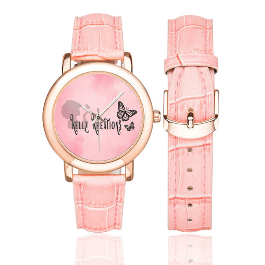 pink logo watch Women's Rose Gold Leather Strap Watch