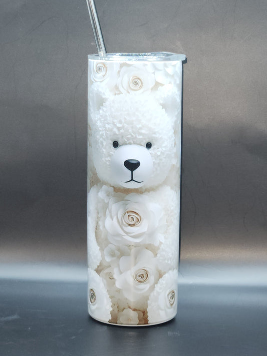 Bear and white roses tumbler